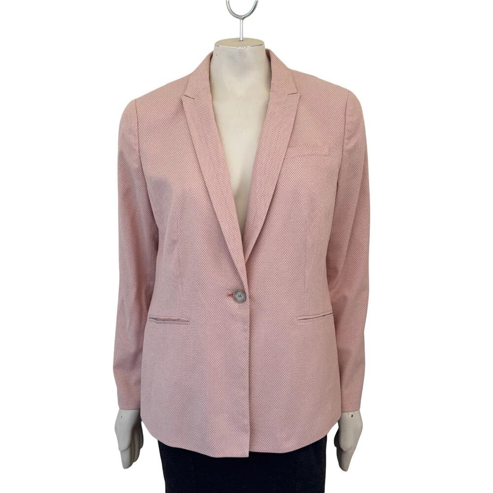 TALBOTS Birdseye Knit One Button Cotton Blazer in Peach & White  SZ 12